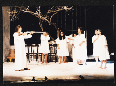 A Photograph of the Theatrical Performance "Sayyedat al-Bayt", al-Midan Theatre, 2000	