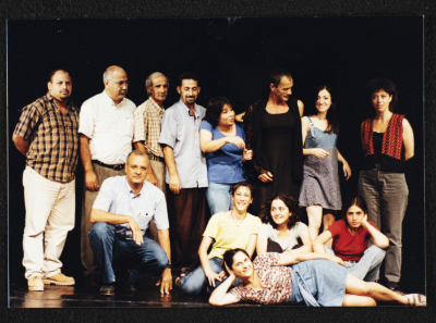 A Photograph of the Theatre Staff at Rehearsals for the "Sayyedat al-Bayt" Play, al-Midan Theatre, 2000