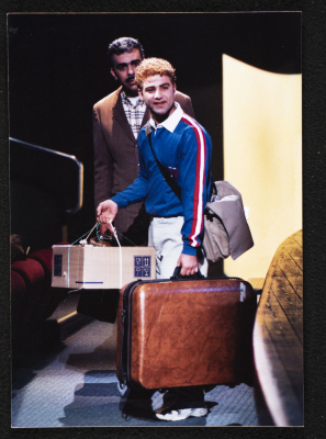 A Photograh of Mahmud Qadah and Ali Sulayman During the Theatrical Performance "Mashhad Min al-Jiser", al-Midan Theatre, 2002 