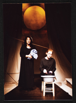 A Photograph of Actors During the Theatrical Performance "Ahlam Shaqeyyeh", al-Midan Theatre, 2001