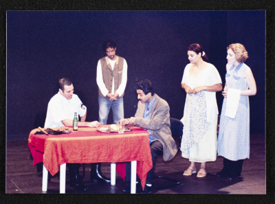 A Photograph of Actors at the "Buʾs Wa Ruʿb Reich ath-Thaleth" Rehearsals, al-Midan Theatre, 2002