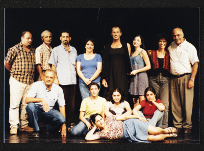 A Photograph of the Theatre Staff at Rehearsals for the "Sayyedat al-Bayt" Play, al-Midan Theatre, 2000