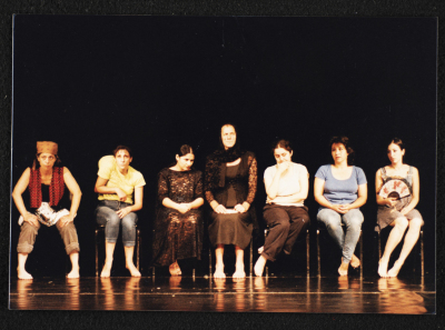 A Photograph of the Theatre Staff at Rehearsals for the "Sayyedat al-Bayt" Play, al-Midan Theatre, 2000