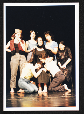 A Photograph of the Theatre Staff at Rehearsals for the "Sayyedat al-Bayt" Play, al-Midan Theatre, 2000