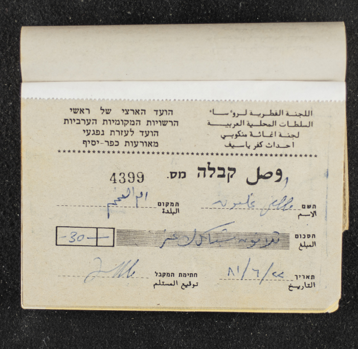 A Financial Receipt Notebook Issued by the Country Committee of the Directors of the Arabic Local Authorities, 30 May 1987