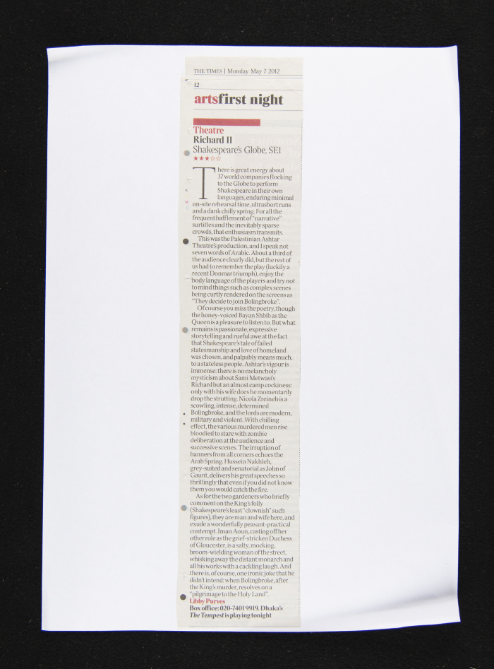 A Paper Clipping from The Times about 'Richard II' Play