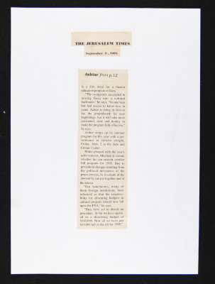 The Jerusalem Times, a Paper Clipping, 2 September 1994 