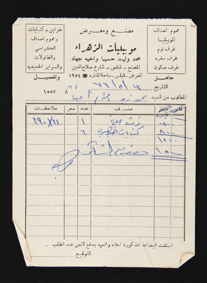 An Invoice Issued by a Furniture Store  