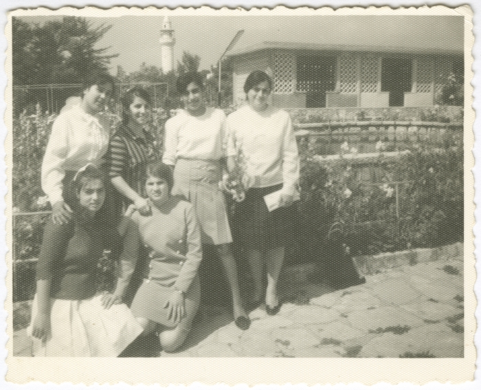 A group of girls in front of the Mar Youssef school building in Nazareth