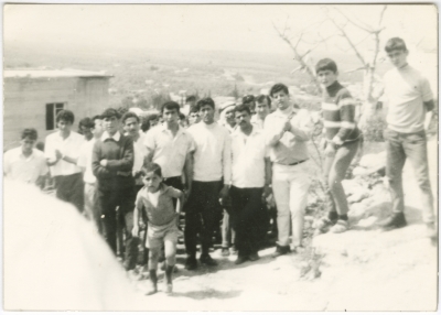 A group of men during a wedding in Arrabeh