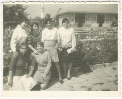A group of girls in front of the Mar Youssef school building in Nazareth