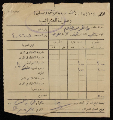 A Tax Receipt Issued to Taxpayer Taher Jalghum, 1952