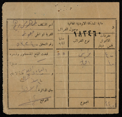 A Tax Receipt Issued to Taxpayer Taher Jalghum, 1952