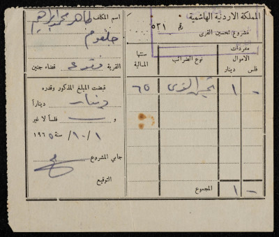 A Tax Receipt Issued to Taher Jalghum, 1965