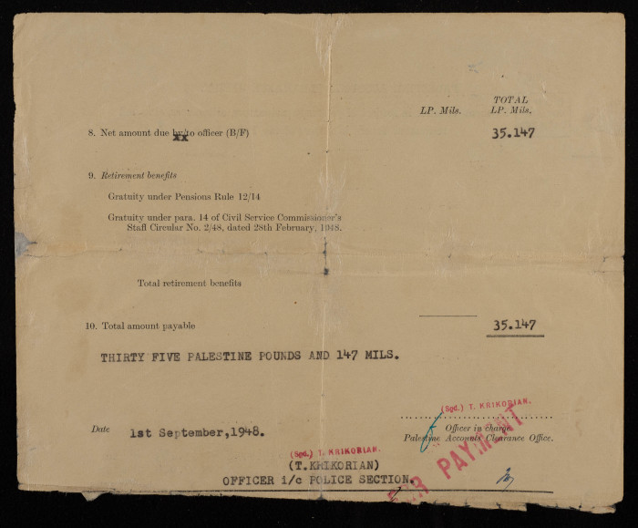 Payment Voucher for Abdel-Aziz Yasine Hiwwari, 1 September 1948