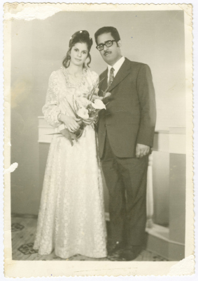 Dirar Zayed and his Wife Almaza in a Studio in their Wedding Day 