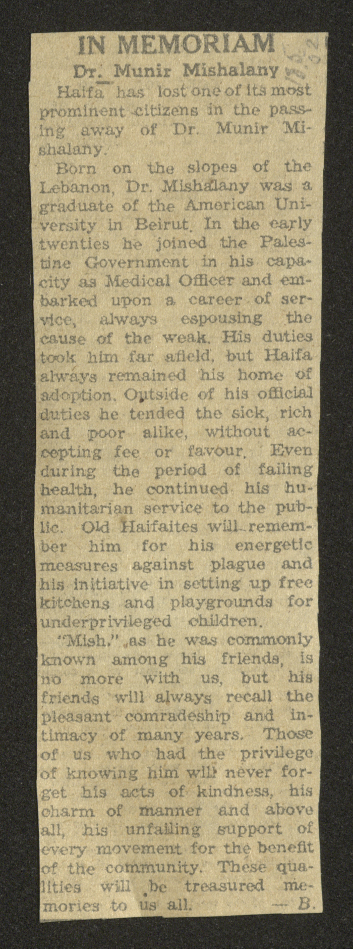 A Newspaper Clipping on Munir Mashaalani