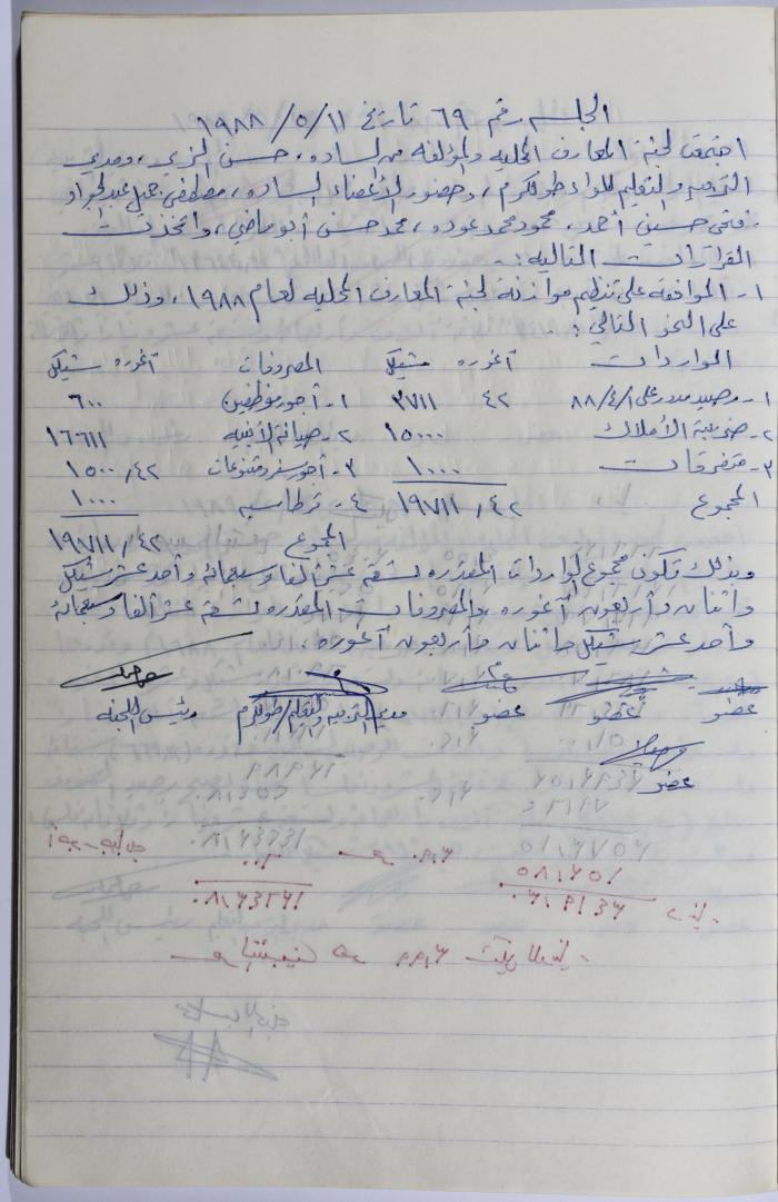 محضر جلسة لجنة المعارف رقم 69 لعام 1988