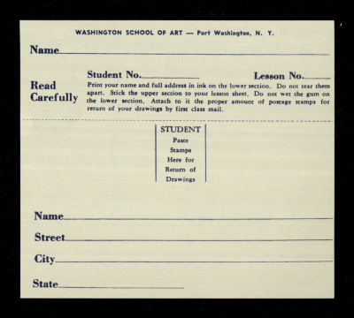 A Return of Drawings Form Issued by Washington School of Art
