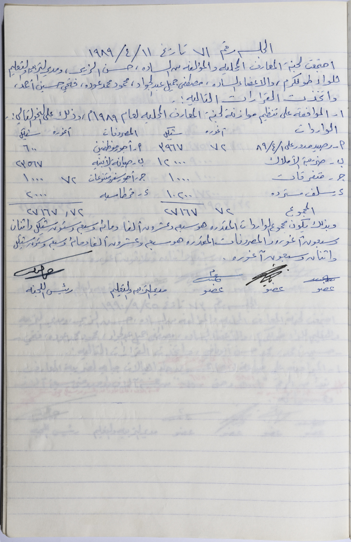 محضر جلسة لجنة المعارف رقم 71 لعام 1989