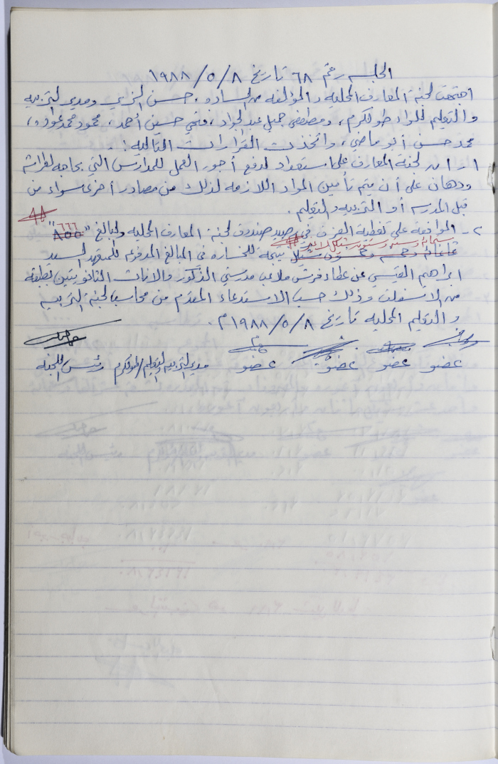 محضر لجنة المعارف رقم 68 لعام 1988