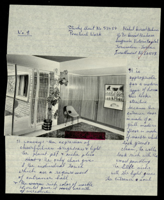 A House Entrance Design,  a Praxis Project by Nahil Bishara, Chicago School of Interior Desing, 1960-1964
