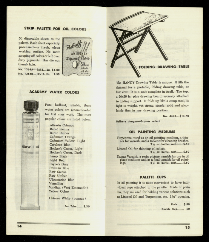 Catalogue of Artists' Supplies, Washington School of Arts