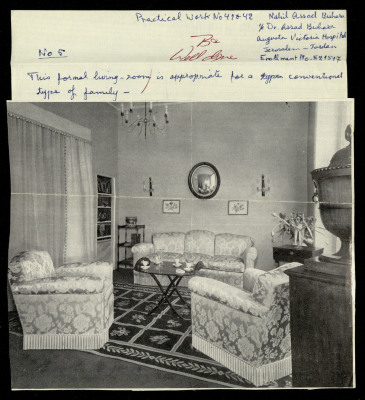 Living Room with a Formal Design, a Praxis Project by Nahil Bishara, Chicago School of Interior Desing, 1960- 64