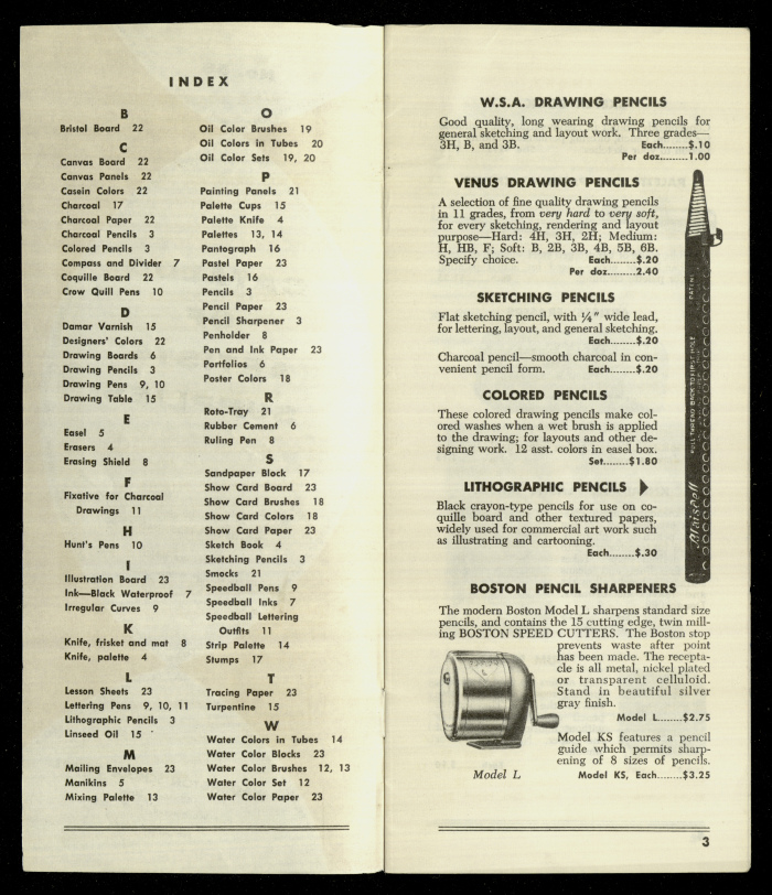 Catalogue of Artists' Supplies, Washington School of Arts