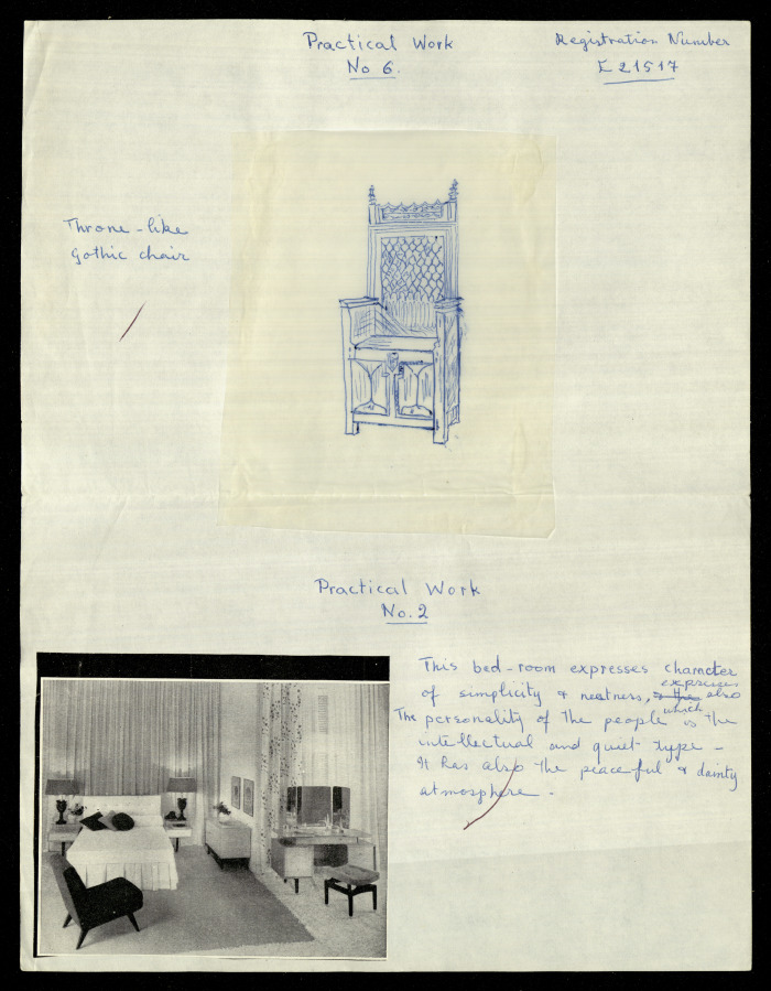 A Chair and a Bedroom Design,  a Praxis Project by Nahil Bishara, Chicago School of Interior Desing, 1960-1964