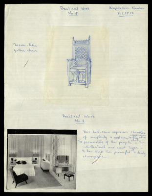 A Chair and a Bedroom Design,  a Praxis Project by Nahil Bishara, Chicago School of Interior Desing, 1960-1964