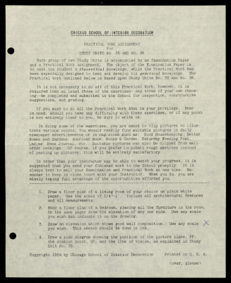 Practical Work Assignment for Nahil Bishara, Study Units 35 and 36, Chicago School of Interior Decoration, 1960-1964 