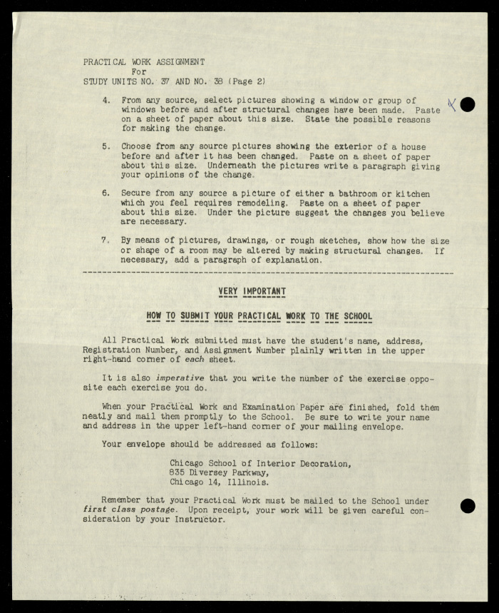 Practical Work Assignment for Nahil Bishara, Study Units 37 and 38, Chicago School of Interior Decoration, 1960-1964 