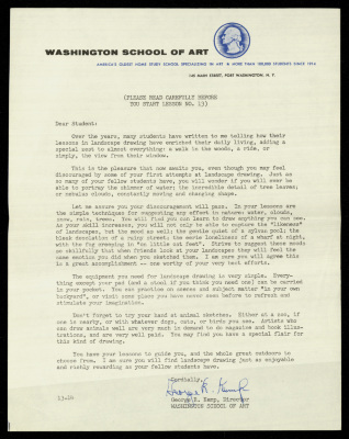 A Letter from the Director of the Washington School of Art to their Students