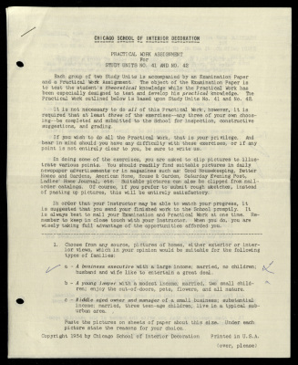 Practical Work Assignment for Nahil Bishara, Study Units 41 and 42, Chicago School of Interior Decoration, 1960-1964 