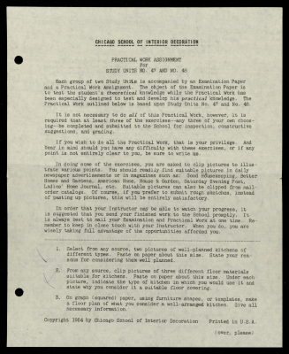 Practical Work Assignment for Nahil Bishara, Study Units 47 and 48, Chicago School of Interior Decoration, 1960-1964 