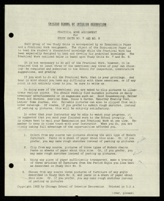 Practical Work Assignment for Nahil Bishara, Study Units 7 and 8, Chicago School of Interior Decoration, 1960-1964 