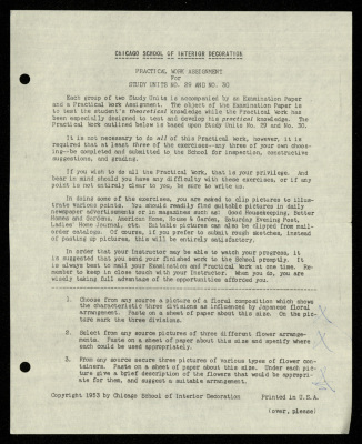 Practical Work Assignment for Nahil Bishara, Study Units 29 and 30, Chicago School of Interior Decoration, 1960-1964 