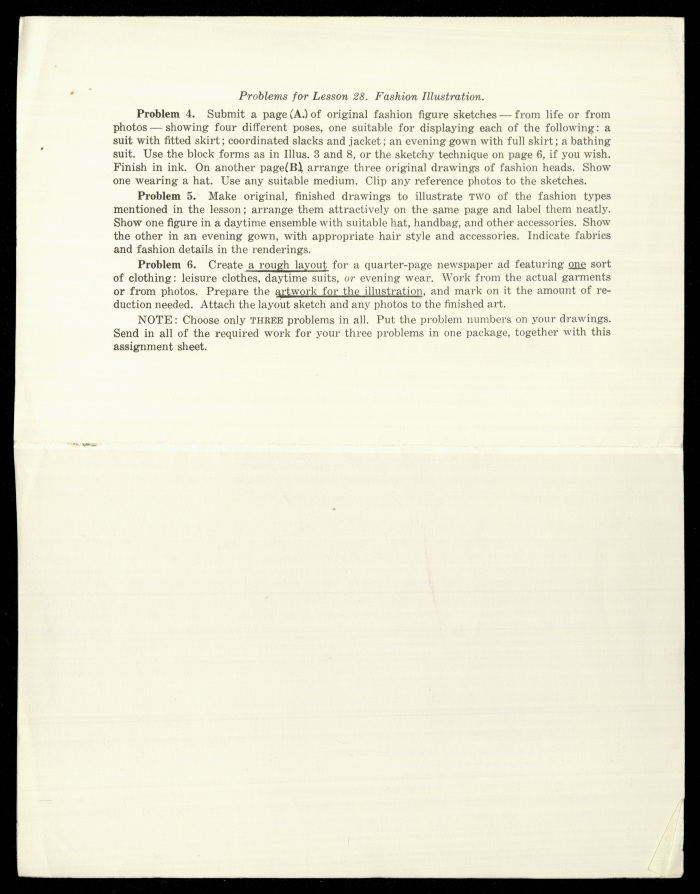 Lesson Assignment Sheet, Lessons 27 and 28, Washington School of Arts 