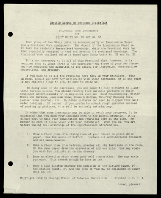 Practical Work Assignment for Nahil Bishara, Study Units 35 and 36, Chicago School of Interior Decoration, 1960-1964 