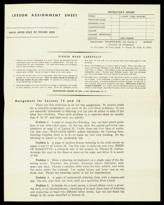 Lesson Assignment Sheet, Lessons 15 and 16, Washington School of Arts