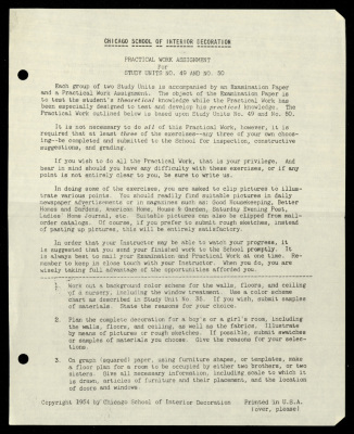 Practical Work Assignment for Nahil Bishara, Study Units 49 and 50, Chicago School of Interior Decoration, 1960-1964 