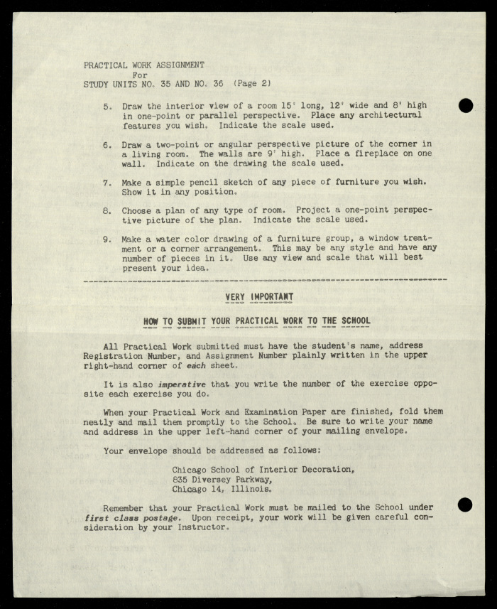 Practical Work Assignment for Nahil Bishara, Study Units 35 and 36, Chicago School of Interior Decoration, 1960-1964 