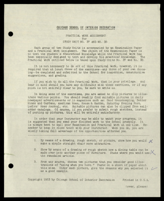 Practical Work Assignment for Nahil Bishara, Study Units 37 and 38, Chicago School of Interior Decoration, 1960-1964 