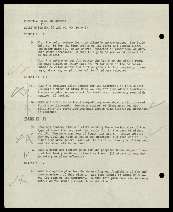 Practical Work Assignment for Nahil Bishara, Study Units 59 and 60, Chicago School of Interior Decoration, 1960-1964 