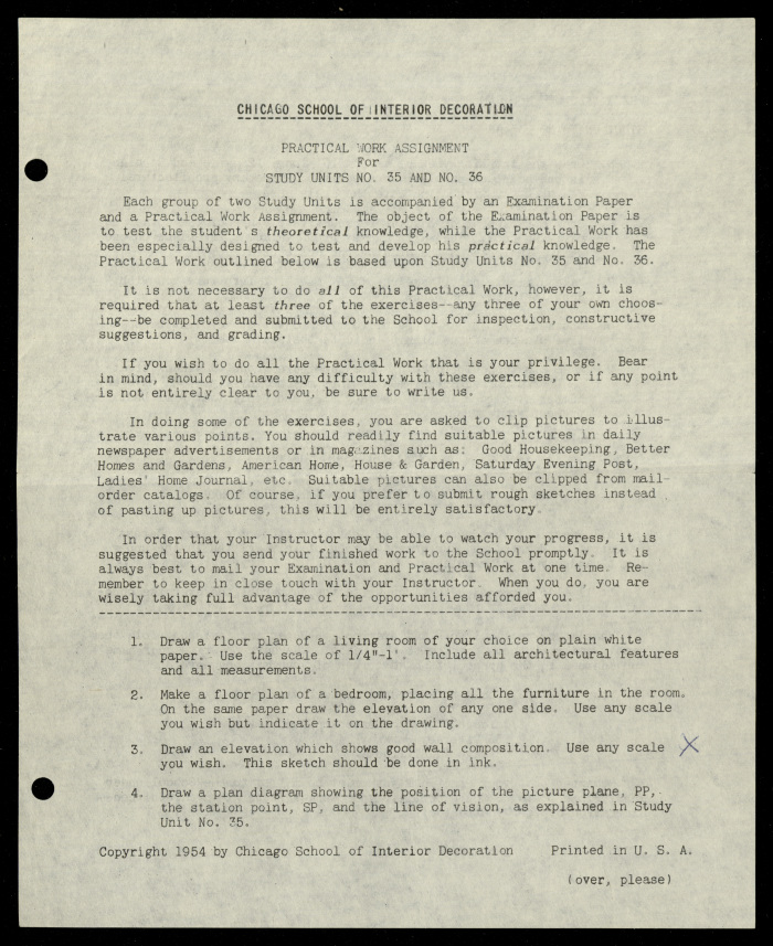 Practical Work Assignment for Nahil Bishara, Study Units 35 and 36, Chicago School of Interior Decoration, 1960-1964 