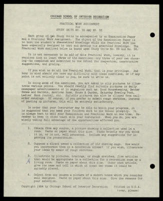 Practical Work Assignment for Nahil Bishara, Study Units 55 and 56, Chicago School of Interior Decoration, 1960-1964 