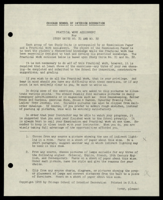 Practical Work Assignment for Nahil Bishara, Study Units 31 and 32, Chicago School of Interior Decoration, 1960-1964 