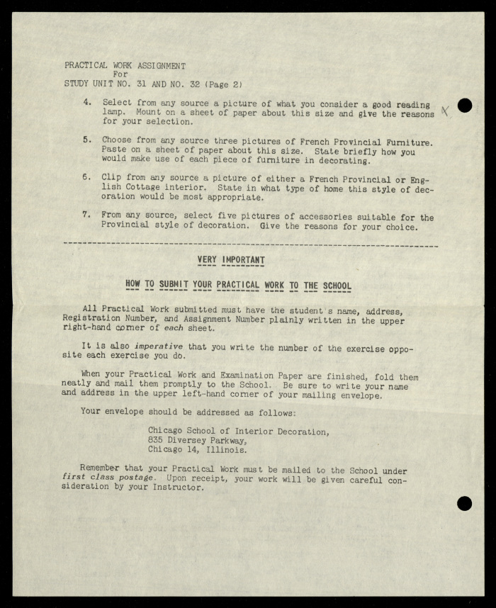 Practical Work Assignment for Nahil Bishara, Study Units 31 and 32, Chicago School of Interior Decoration, 1960-1964 