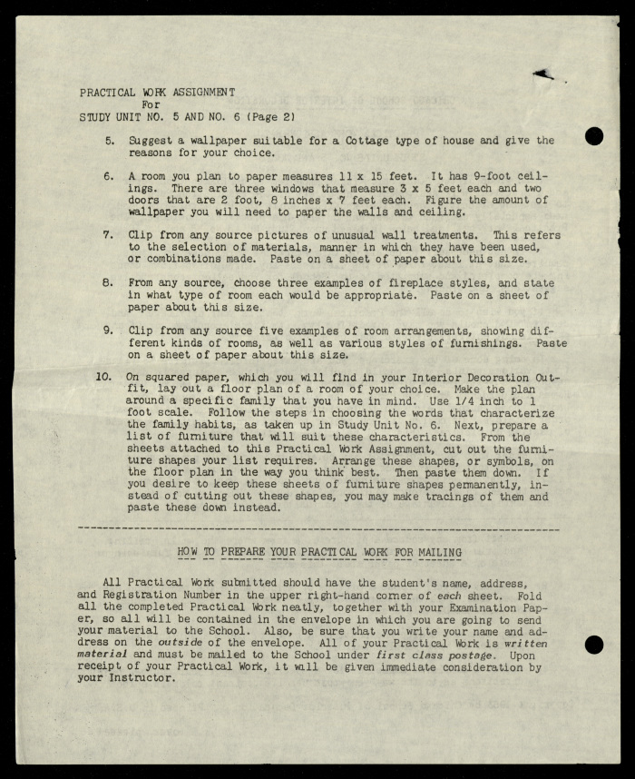 Practical Work Assignment for Nahil Bishara, Study Units 5 and 6, Chicago School of Interior Decoration, 1960-1964 